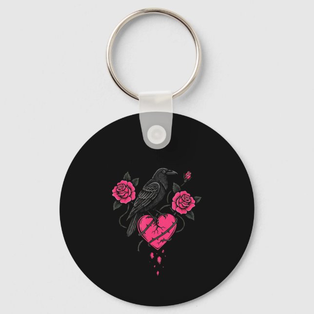 F Caw F Crow Anti Valentine's Day Dark Gothic Brok Key Ring (Front)