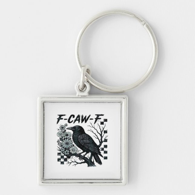 F-Caw-F Crow Bird Retro Classic Key Ring (Front)