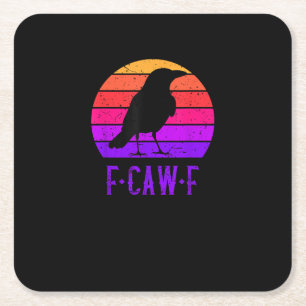 F-Caw-F Crow Bird Retro Sunset Vintage F-Caw-F Square Paper Coaster
