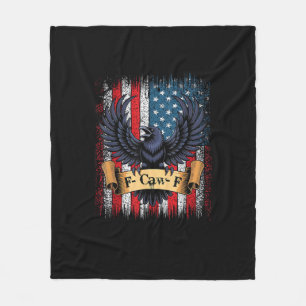 F-Caw-F Crow Bird Retro USA Flag Vintage F-Caw-F Fleece Blanket