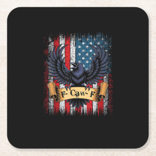 F-Caw-F Crow Bird Retro USA Flag Vintage F-Caw-F Square Paper Coaster