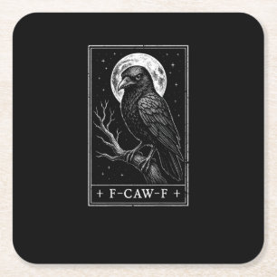 F-Caw-F Crow Card Funny Halloween Vintage Back Square Paper Coaster