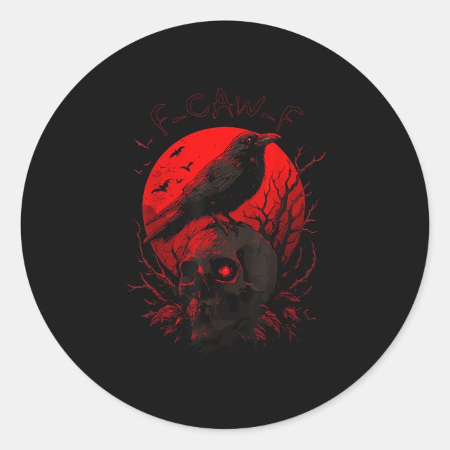 F-Caw-F Crow Funny Bird Red Moon Gothic Classic Round Sticker (Front)