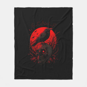 F-Caw-F Crow Funny Bird Red Moon Gothic Fleece Blanket