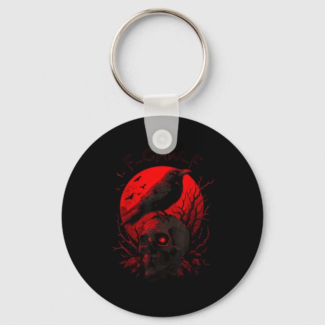 F-Caw-F Crow Funny Bird Red Moon Gothic Key Ring (Front)