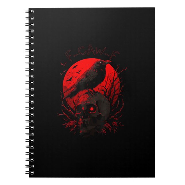 F-Caw-F Crow Funny Bird Red Moon Gothic Notebook (Front)