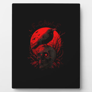 F-Caw-F Crow Funny Bird Red Moon Gothic Plaque