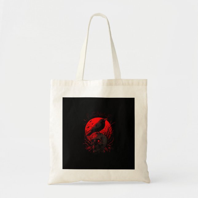 F-Caw-F Crow Funny Bird Red Moon Gothic Tote Bag (Front)