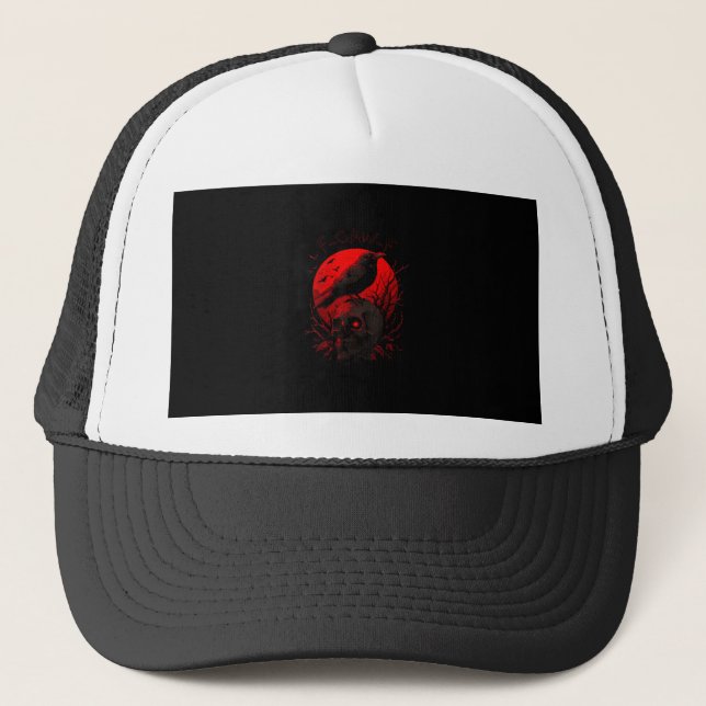 F-Caw-F Crow Funny Bird Red Moon Gothic Trucker Hat (Front)