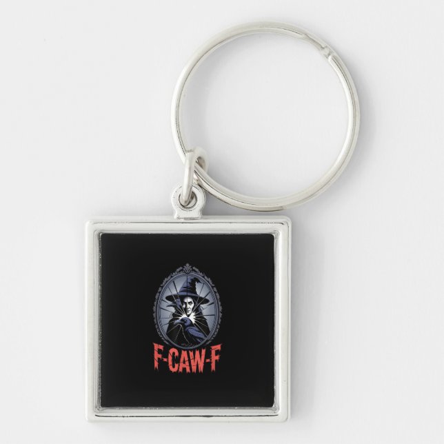 F-Caw-F Crow Funny Gothic Moon Bird Halloween Crea Key Ring (Front)