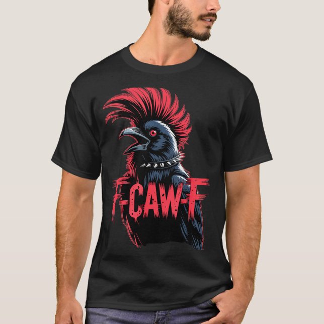 F-caw-f Crow Funny Gothic Moon Black Bird Hallowee T-Shirt (Front)