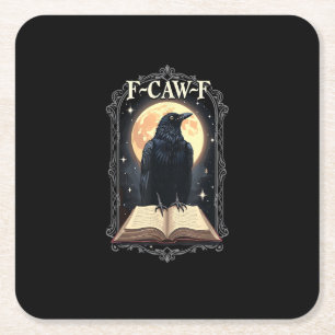 F-Caw-F Crow Funny Halloween Raven Moon Square Paper Coaster
