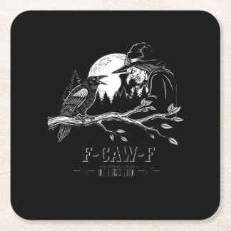 F-Caw-F Crow Halloween Witch F-Caw-F Square Paper Coaster