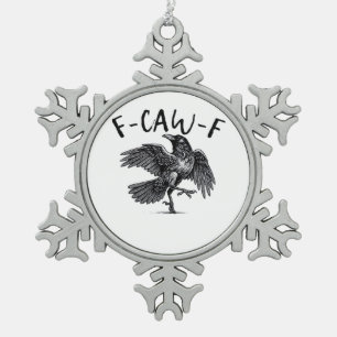 F Caw F Crow Retro Classic Style Snowflake Pewter Christmas Ornament