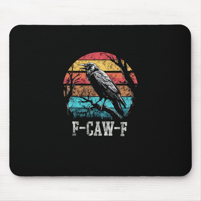 F-Caw-F Crow Retro Sunset Pun Funny Bird Cawing Gr Mouse Mat (Front)