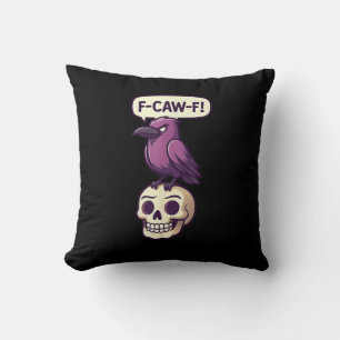 F-Caw-F Crow Skull Halloween Humour Graphic Design Cushion