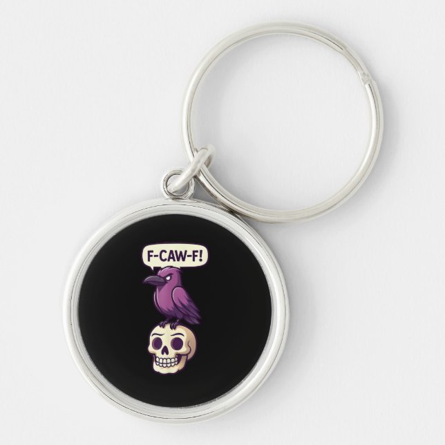F-Caw-F Crow Skull Halloween Humour Graphic Design Key Ring (Front)