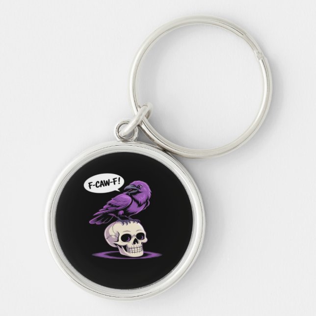 F-Caw-F Crow Skull Halloween Humour Graphic Design Key Ring (Front)
