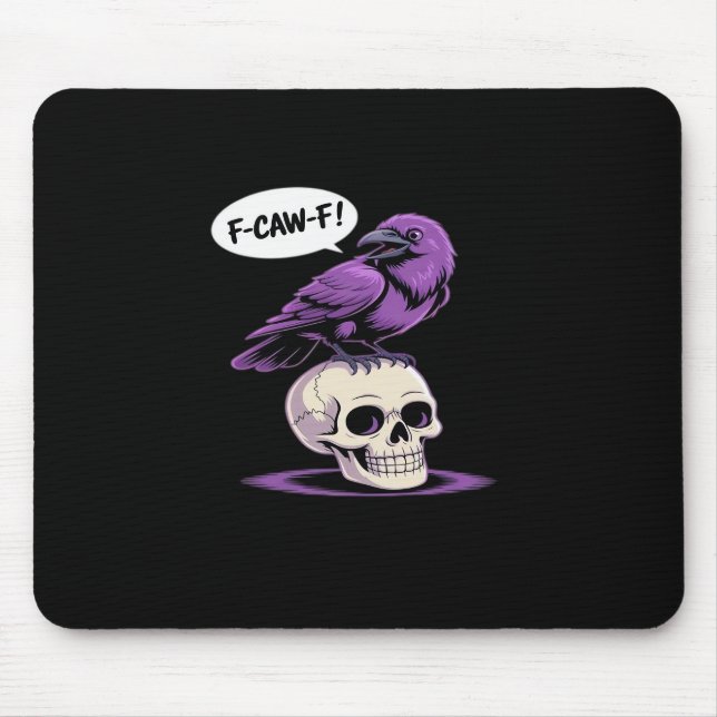 F-Caw-F Crow Skull Halloween Humour Graphic Design Mouse Mat (Front)
