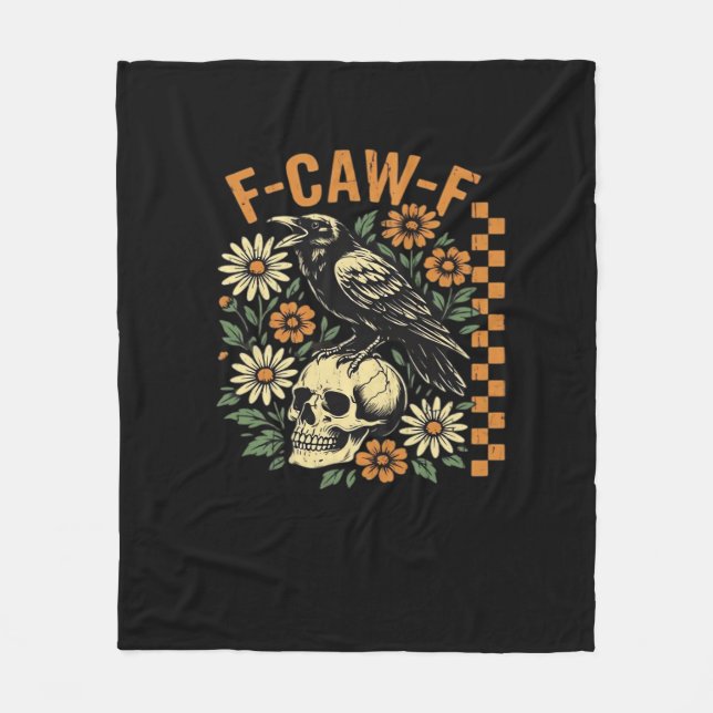 F-Caw-F Crow Vintage Graphic Fleece Blanket (Front)