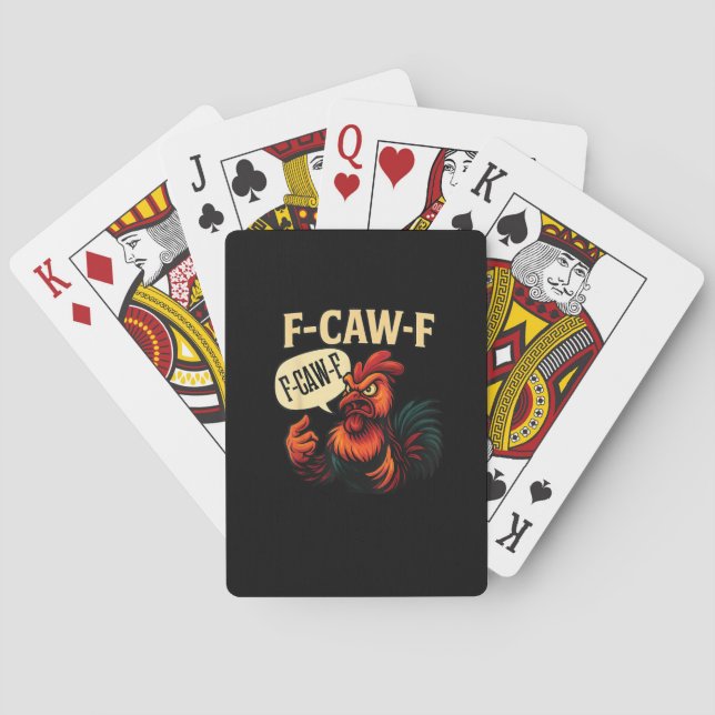 F-Caw-F Funny Angry Rooster Humour Graphic Retro C Playing Cards (Back)
