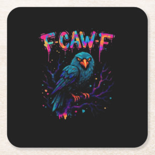 F Caw F Funny Bird Crow Raven Pun Joke Saying Square Paper Coaster