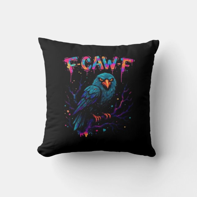 F-Caw-F Funny Bird Moon Crow Raven Caw Pun Joke Fu Cushion (Front)