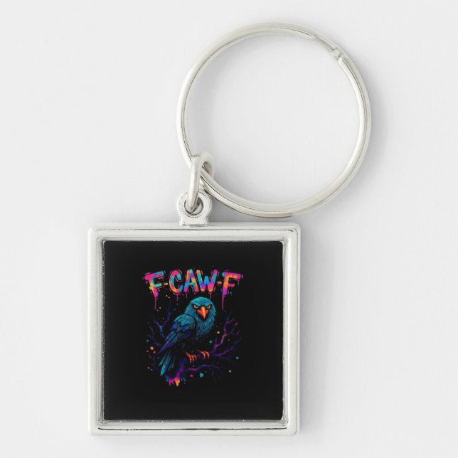 F-Caw-F Funny Bird Moon Crow Raven Caw Pun Joke Fu Key Ring (Front)