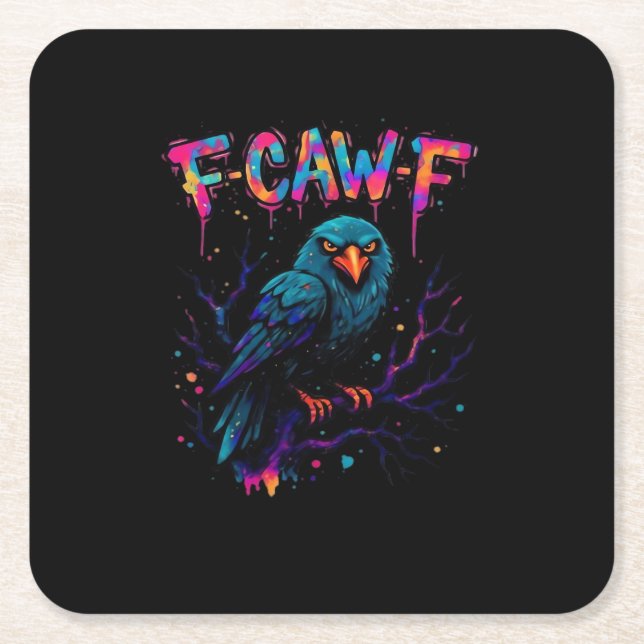 F-Caw-F Funny Bird Moon Crow Raven Caw Pun Joke Fu Square Paper Coaster (Front)