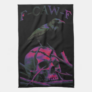 F-Caw-F Funny Black Crow Bird Tea Towel