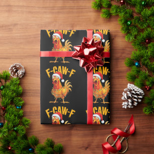 F-Caw-F Funny Chicken Christmas Light Santa Hat Wrapping Paper