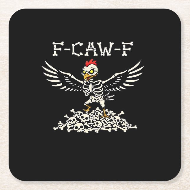 F-Caw-F Funny Chicken Halloween Cool Unique Square Paper Coaster (Front)