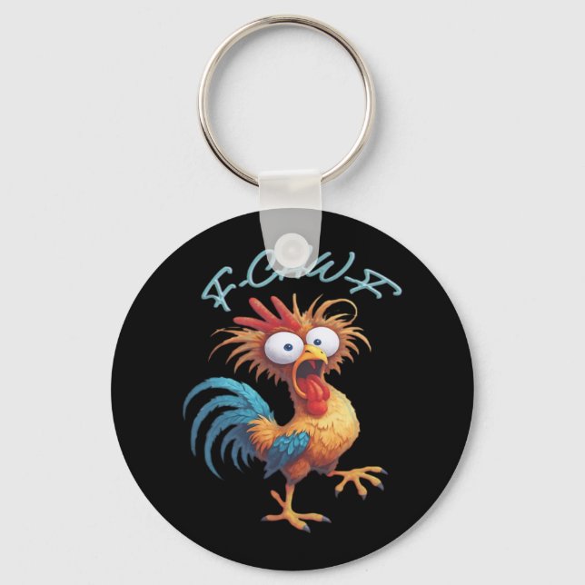 F-Caw-F Funny Chicken Humor Retro Style Key Ring (Front)