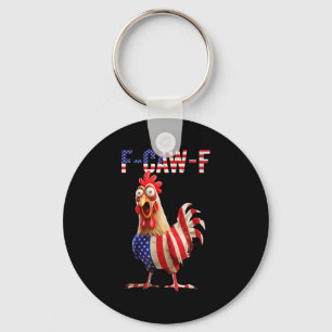 F-caw-f Funny Chicken Humor Usa Flag Quote Rooster Key Ring