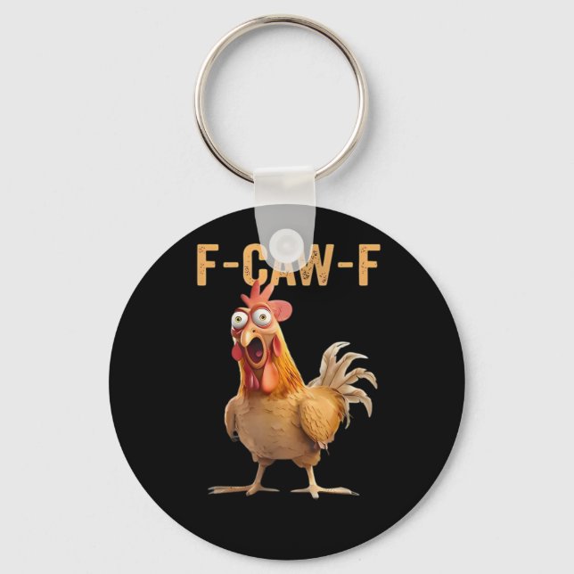 F-Caw-F Funny Chicken Humour Rooster Meme Retro Cl Key Ring (Front)