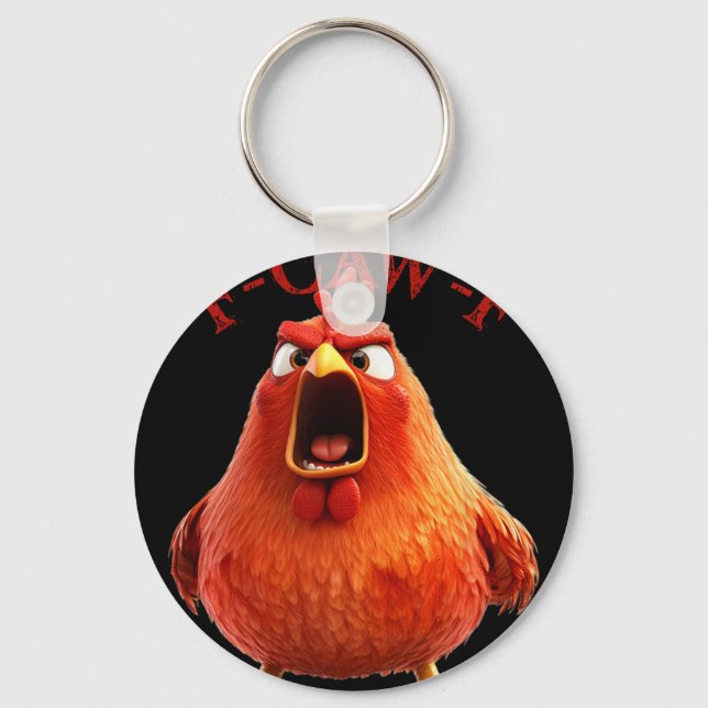 F-caw-f Funny Chicken Rooster Humour Quote  Key Ring (Front)