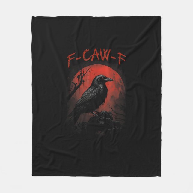 F-Caw-F Funny Crow Blood Moon Gothic Adult Humor Fleece Blanket (Front)