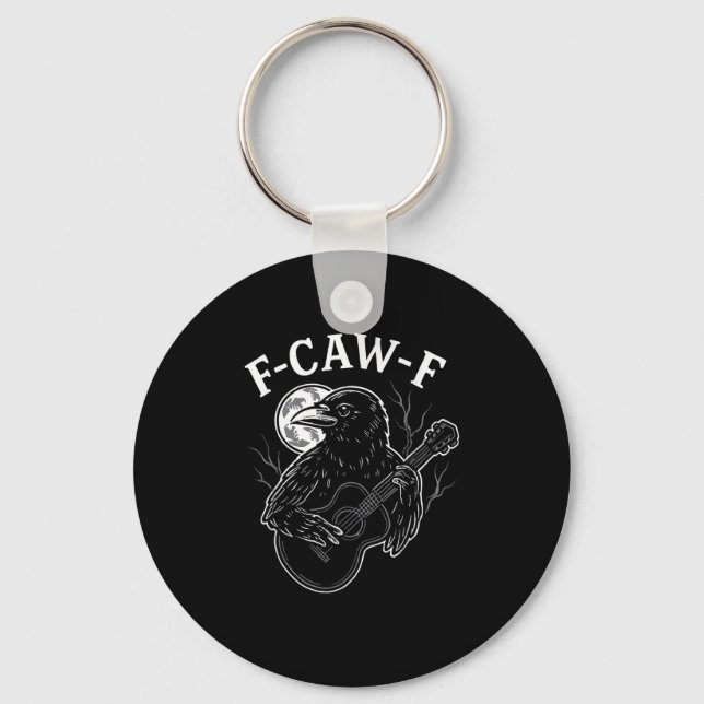 F-Caw-F Funny Crow Guitar Halloween Bird Music Vin Key Ring (Front)