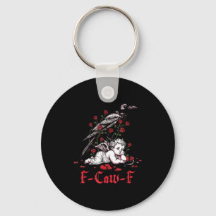 F-caw-f Funny Floral Black Bird Cupid Anti Valenti Key Ring