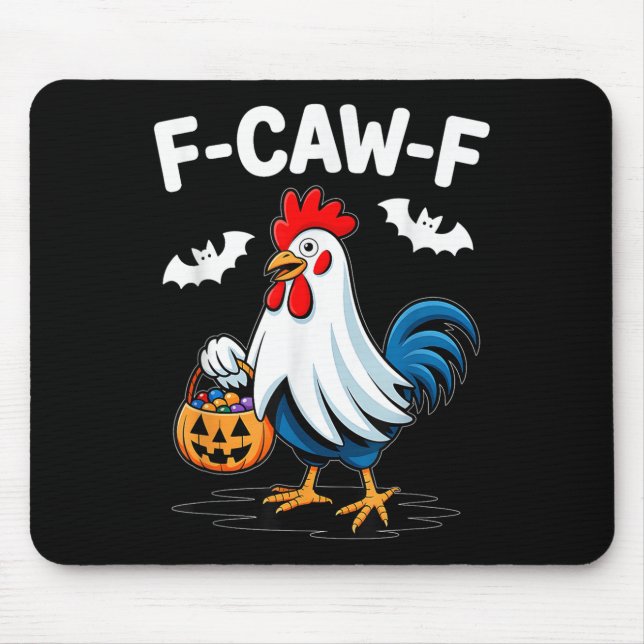 F-caw-f Funny Quote Rooster Meme Chicken Ghost Hal Mouse Mat (Front)