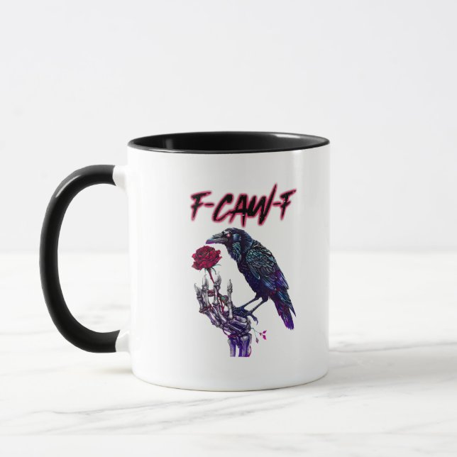 F-Caw-F Funny Raven Crow Spooky Season Halloween R Mug (Left)
