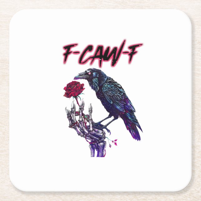 F-Caw-F Funny Raven Crow Spooky Season Halloween R Square Paper Coaster (Front)
