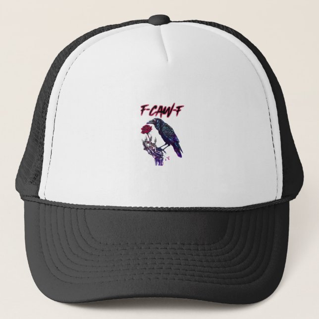F-Caw-F Funny Raven Crow Spooky Season Halloween R Trucker Hat (Front)