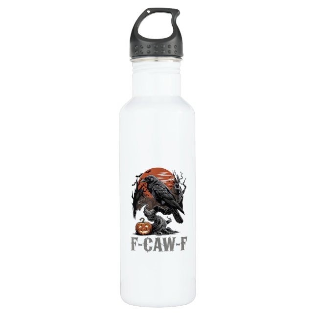 F-Caw-F Funny Raven Gothic Crow Bird Halloween Tre 710 Ml Water Bottle (Front)