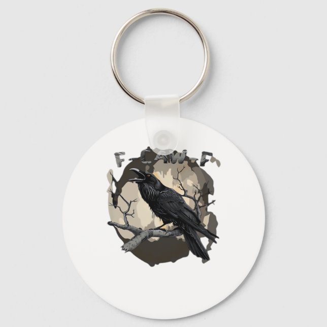 F-Caw-F Funny Raven Pun Gothic Crow Humour Retro C Key Ring (Front)