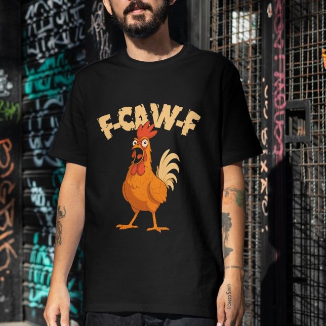 F-CAW-F! Funny Shocked Rooster Chicken T-Shirt (#ScreamingChicken, #ChickenMeme, #CartoonArt, #PoultryLife, #FarmLife)