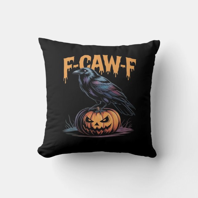 F-Caw-F Halloween Raven Jack-O-Lantern Spooky Seas Cushion (Front)