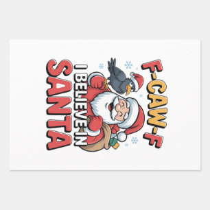 F-Caw-F I Believe in Santa Funny Christmas Crow Wrapping Paper Sheet