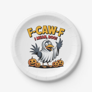 F-Caw-F I Mean Boo Funny Spooky Halloween Skull Paper Plate