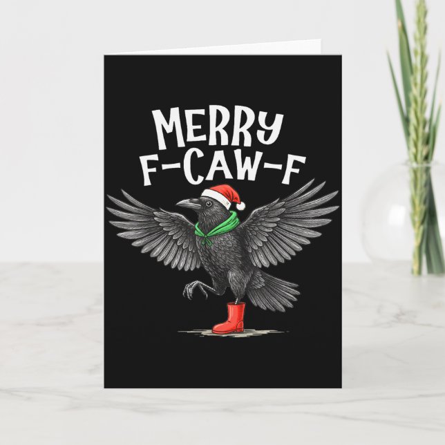 F-caw-f Merry Christmas Funny Crow Raven  Card (Front)